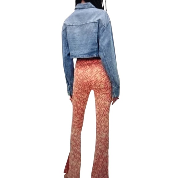 Zara Y2K Retro Knit Floral jacquard Flare Bell Bottom Pants Groovy Boho Size: XS - Picture 2 of 7